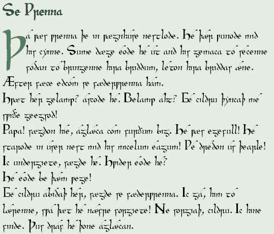 Old English text in period script
