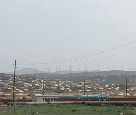 Photograph of a yurt colony outside Ulaanbaatar