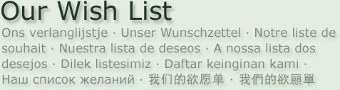 Our Wish List  ·  Ons verlanglijstje ∙ Unser Wunschzettel ∙ Notre liste de souhait ∙ Nuestra lista de deseos ∙ A nossa lista dos desejos ∙ Dilek listesimiz ∙ Daftar keinginan kami ∙ Наш список желаний ∙ 我们的愿望单 ∙ 我們的願望單