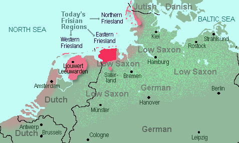 Map of original and surviving Frisian areas